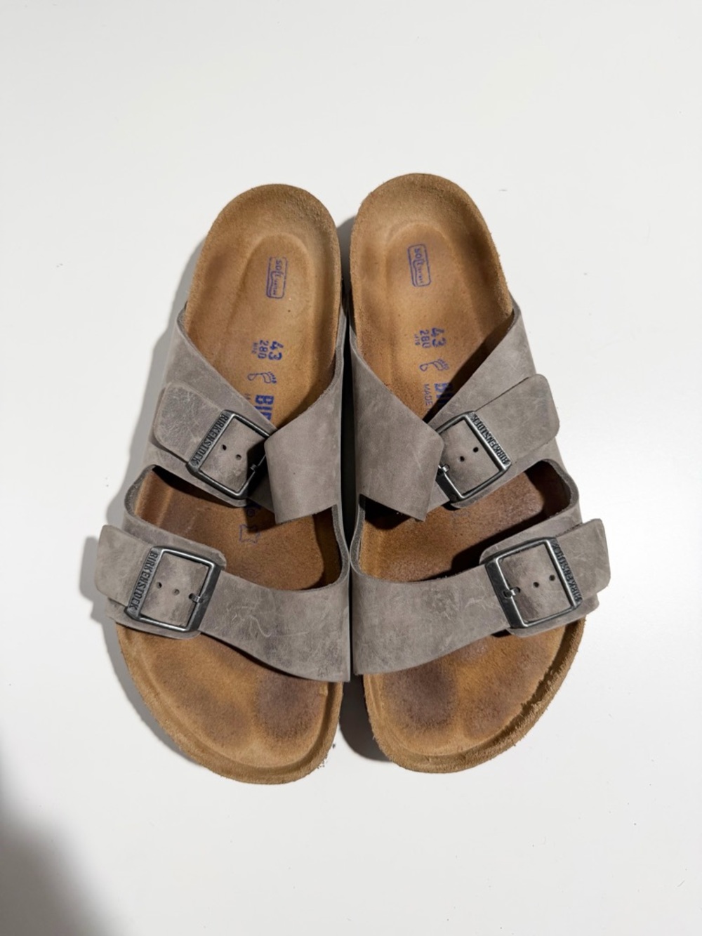 Birkenstock Arizona Gray Leather Two-Strap Sandals 43